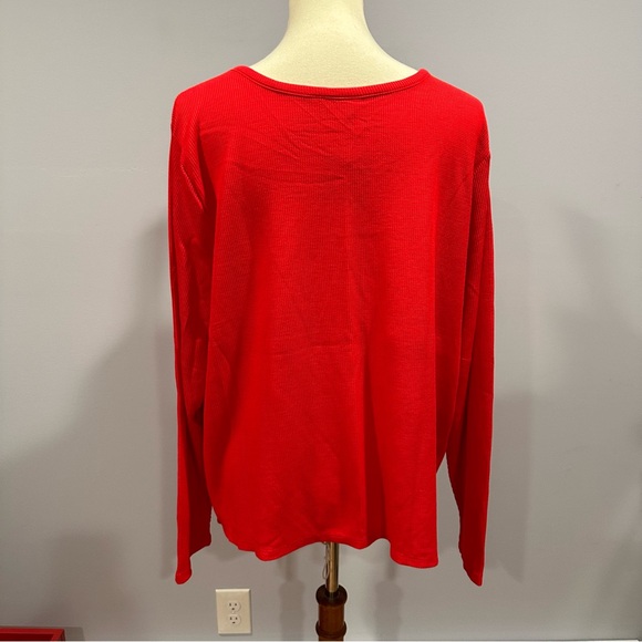NWT Sleep Chic Solid Red Long Sleeve Henley Pajama Top with Breast Pocket - Picture 3 of 6